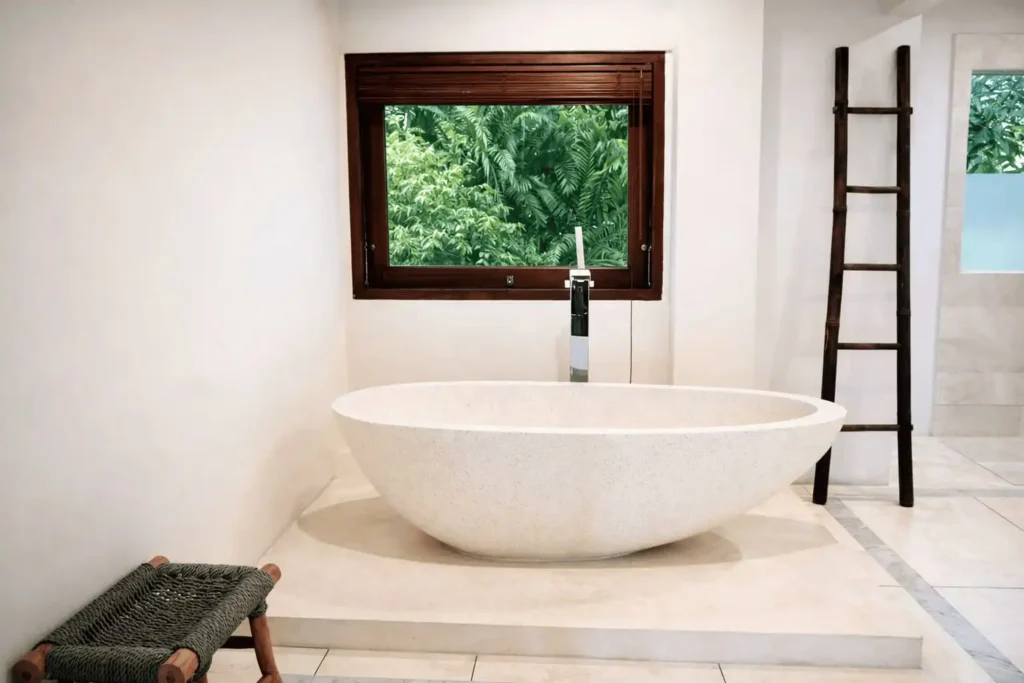 modern bathroom with tropical view
