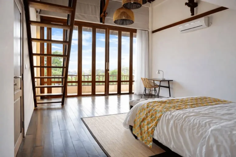 tropical bedroom with natural light