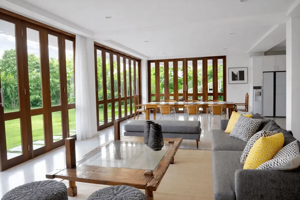 tropical living room with garden view